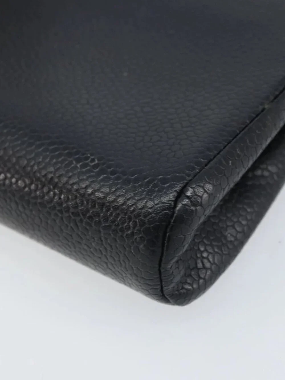 CHANEL COCO Mark Pouch Grained Calf Skin Black Gold CC Auth AMZ108